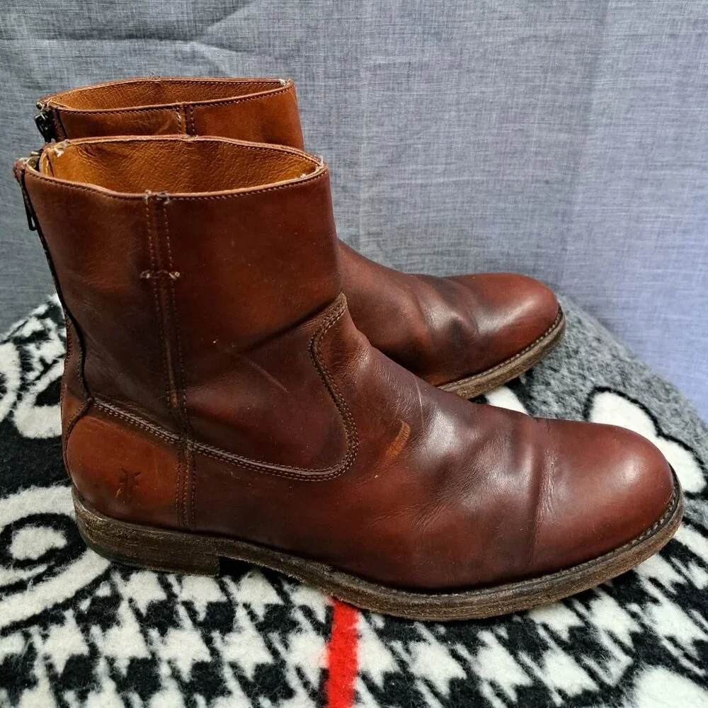 %Size 8 Frye Men's Jacob Back Zip Boots Men D15